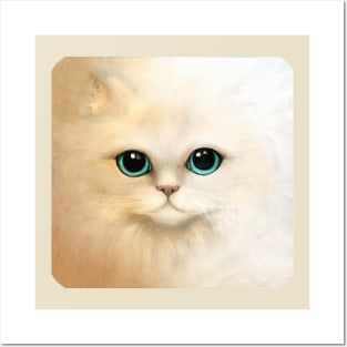 White Persian cat acrylic/digital painting Posters and Art